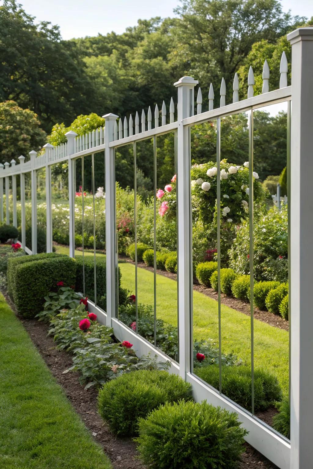 Mirrored panels creating an illusion of space in a garden.