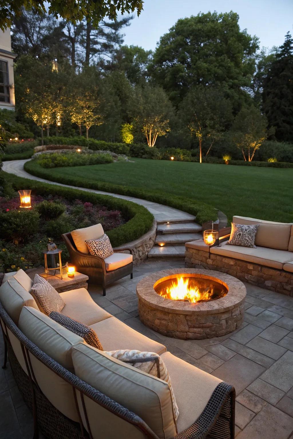 Sunken designs offer a luxurious and intimate fire pit experience.