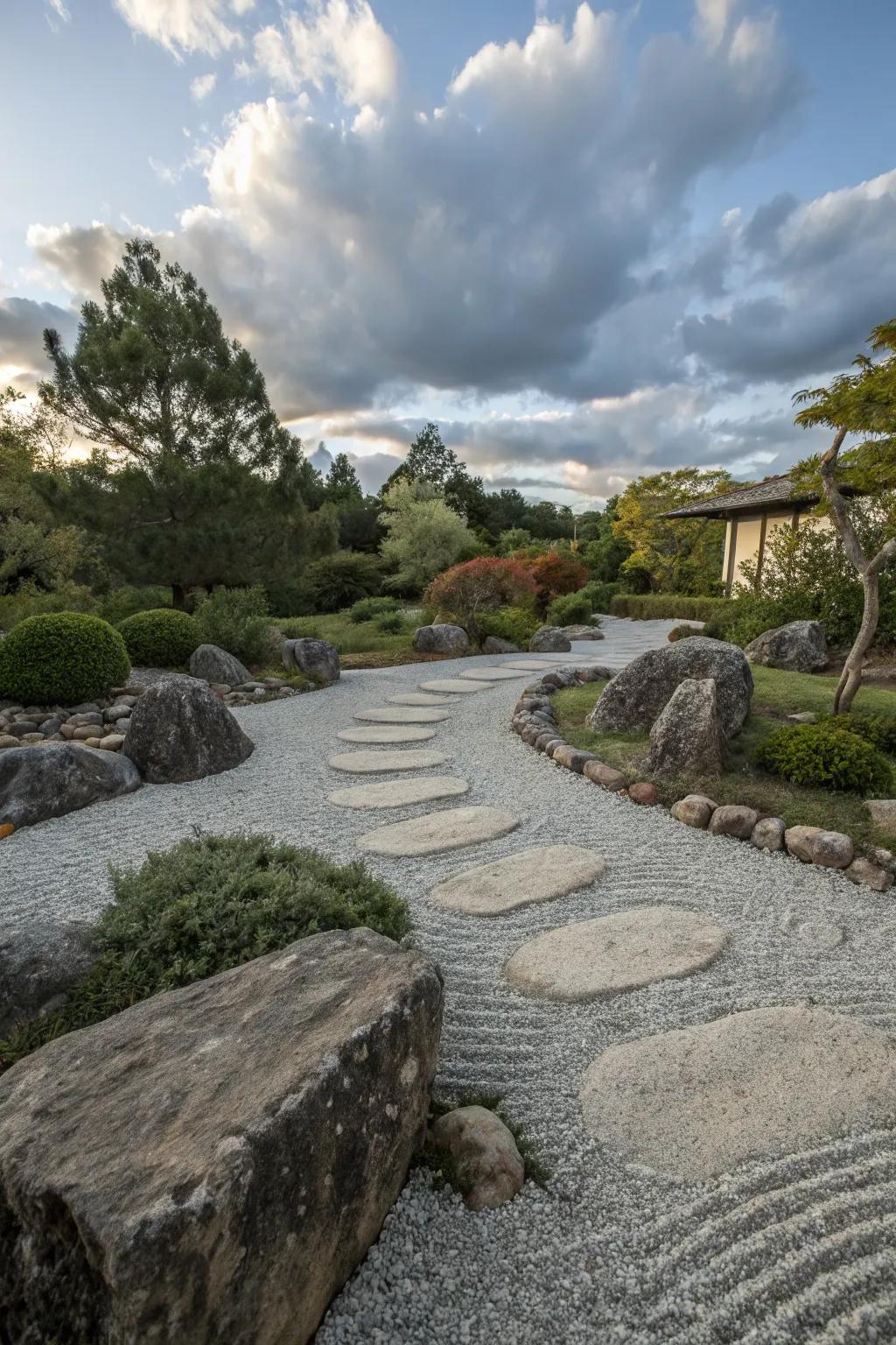 Find tranquility with flagstone in a Zen garden.