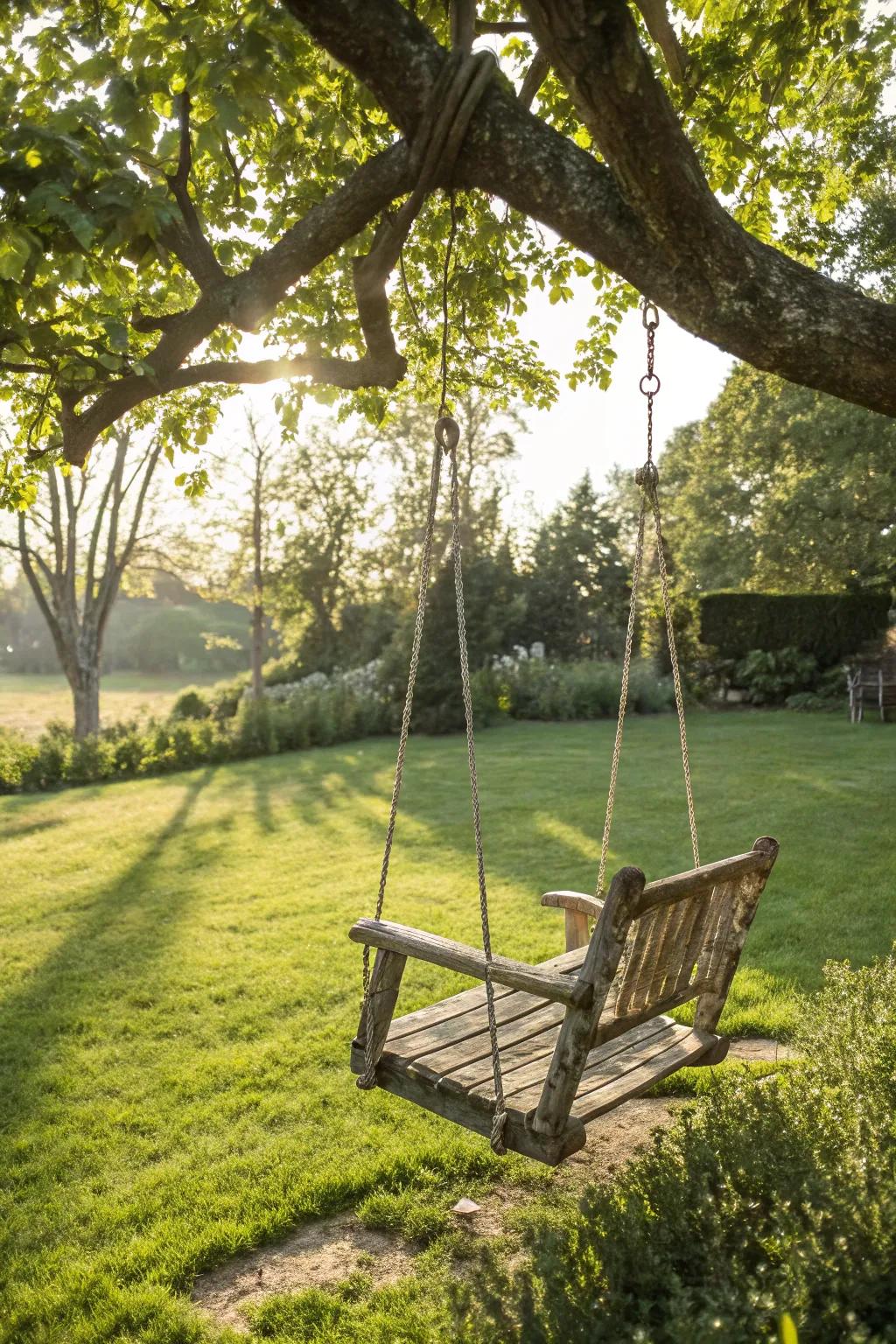 A garden swing adds fun and relaxation to your outdoor space.