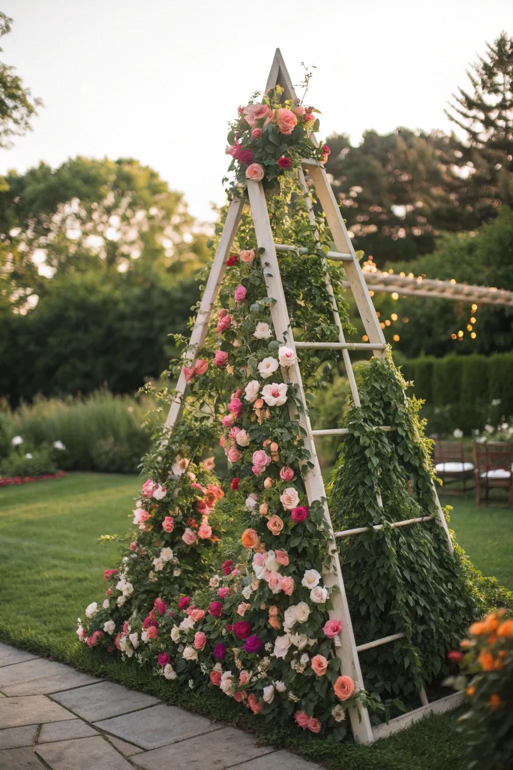 Triangular trellises offer a unique garden perspective.