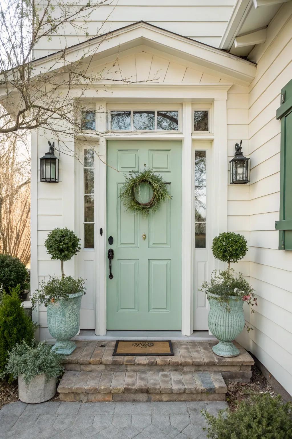 Refreshing mint green front door for a light touch.