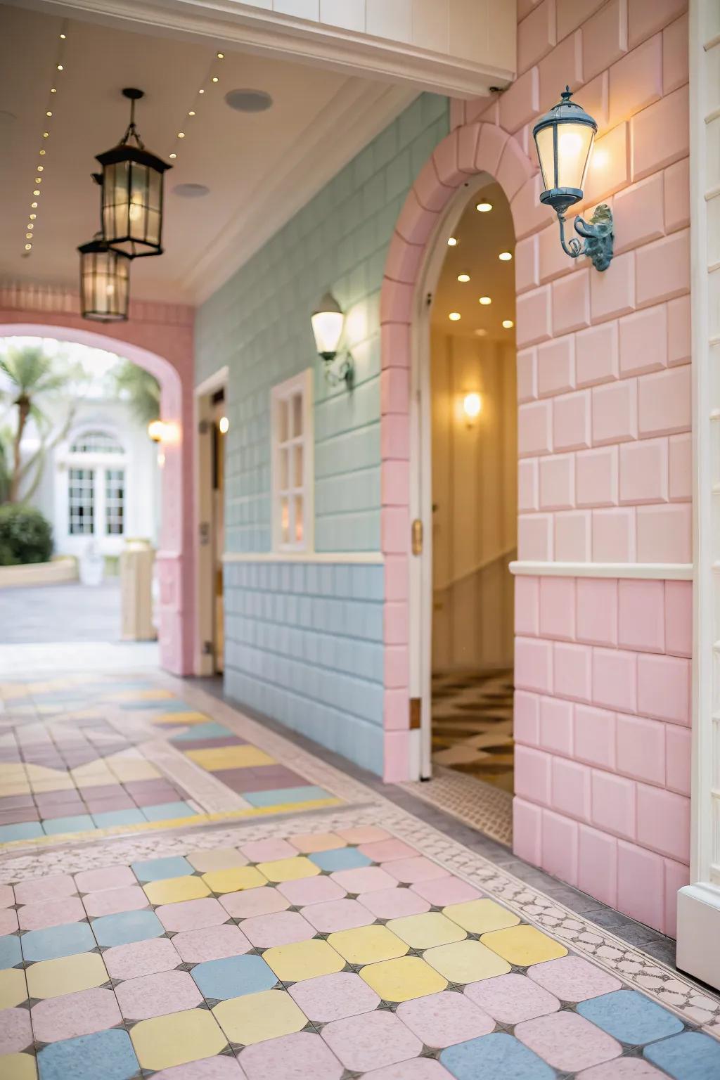 Add whimsy with soft pastel-colored tiles