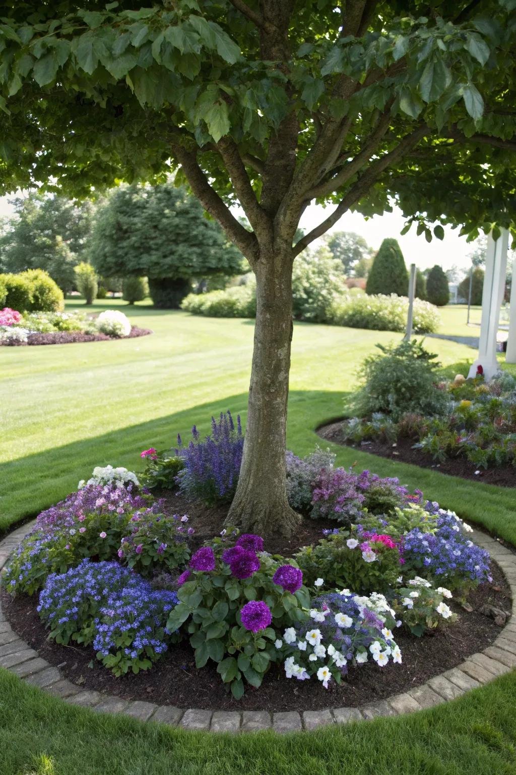 A circular garden bed accentuating a focal tree.