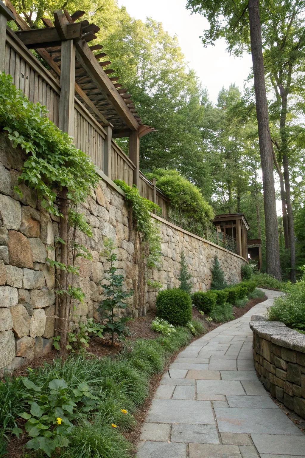 Stone and timber combine for rustic elegance.