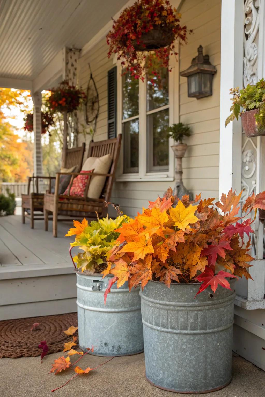 Recycled planters make for a unique and eco-friendly display.