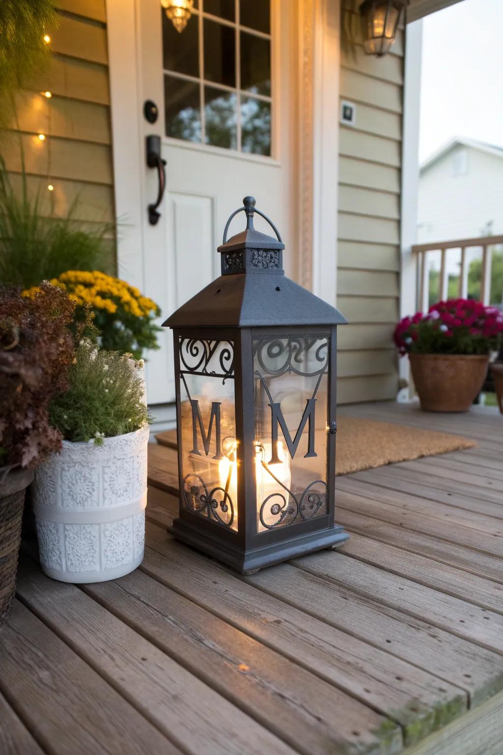 Personalized lanterns add a unique touch to your porch.