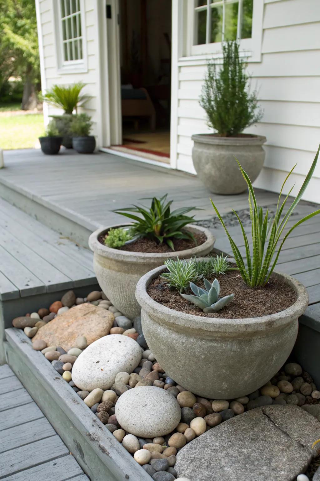 Zen elements create a peaceful porch retreat.