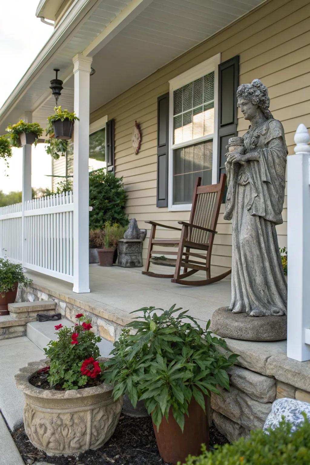 Custom statues offer a unique and personal touch to your porch.