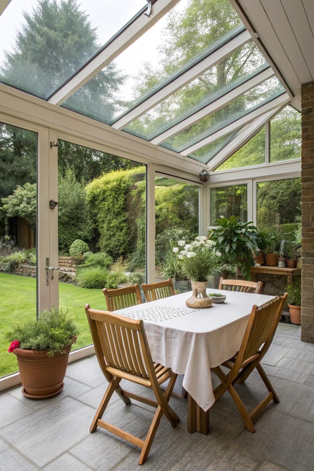 A sunroom dining area inspired by the great outdoors.