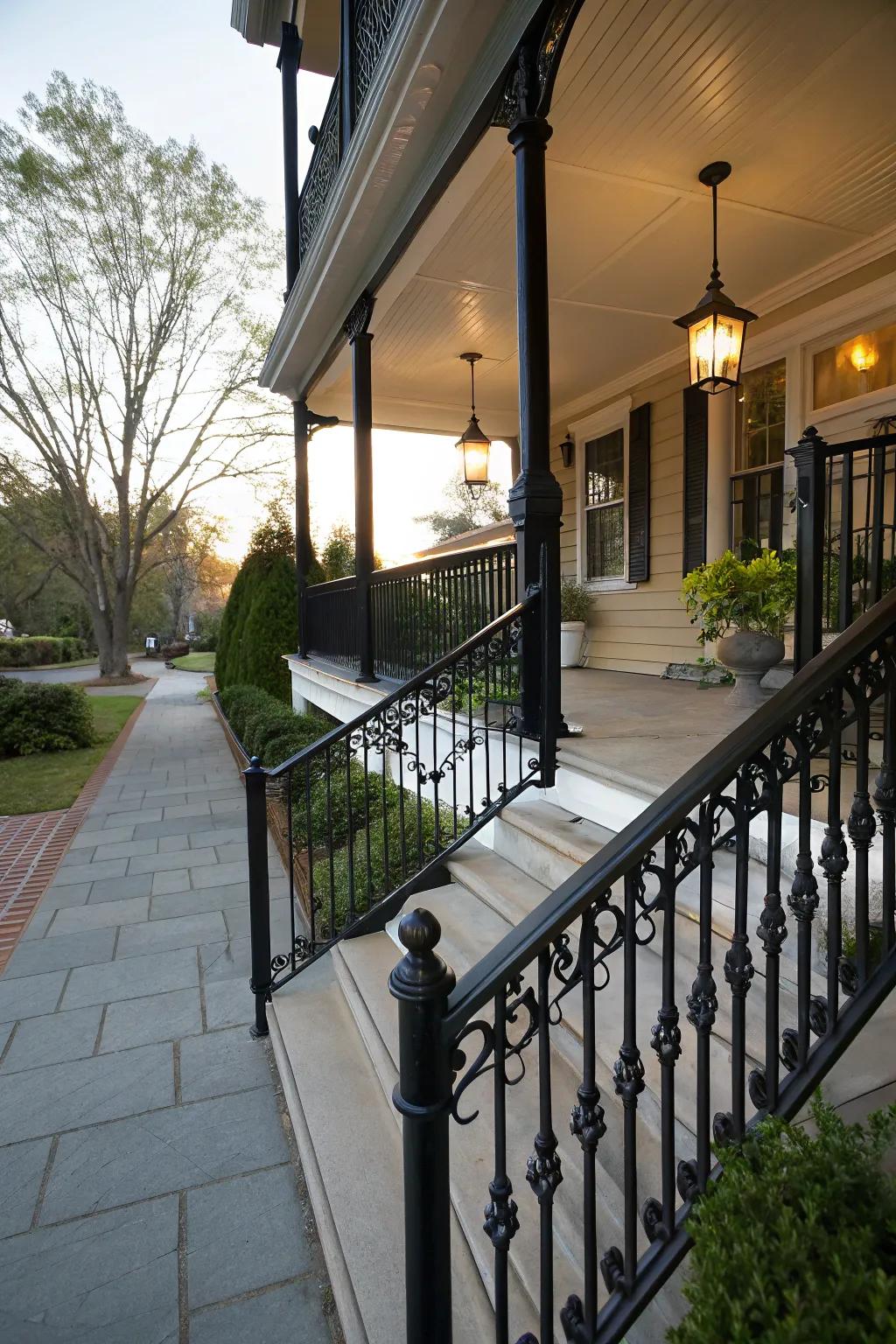 Dynamic angles in black railings create a bold statement.