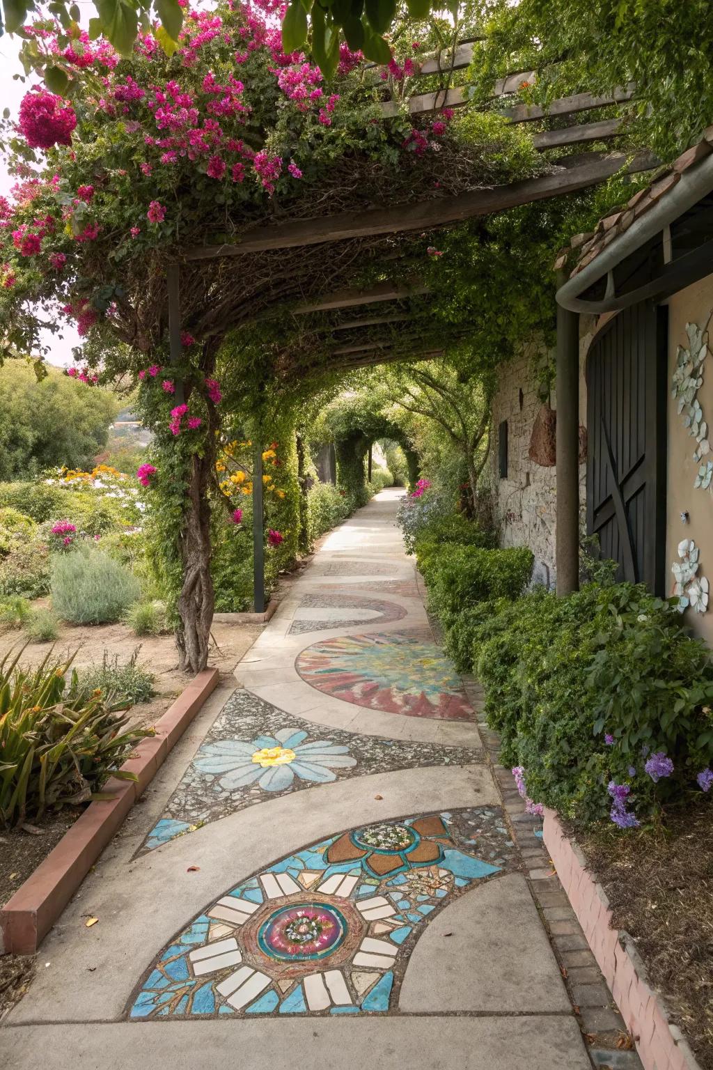Vibrant mosaic designs add a splash of color to your walkway.