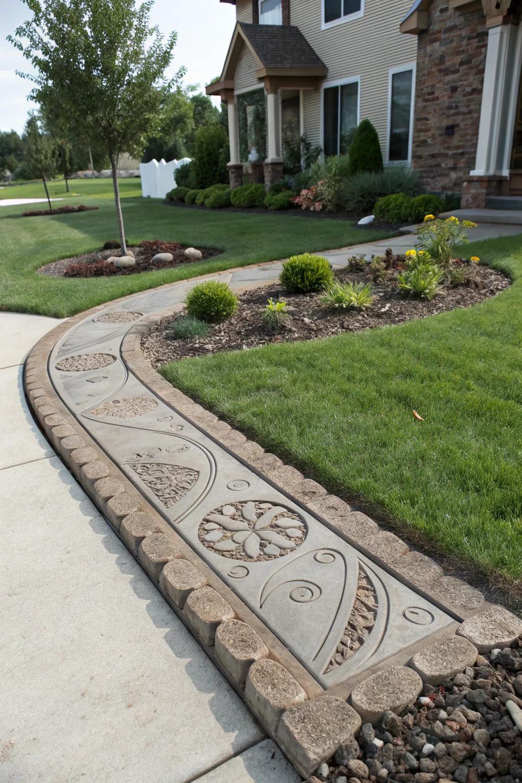 Unique concrete borders add a personal touch to this landscape.