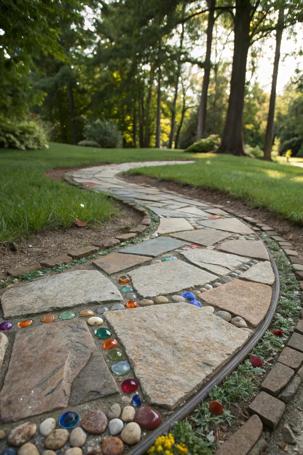 Decorative joints adding flair to the flagstone path.