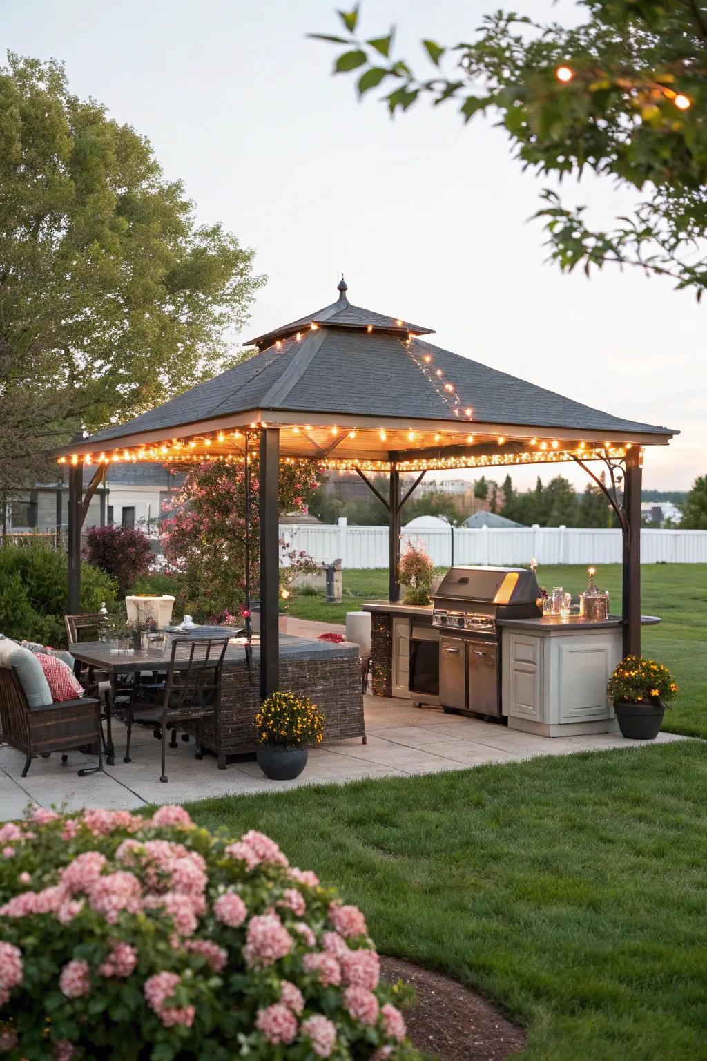 An outdoor kitchen gazebo is perfect for entertaining.