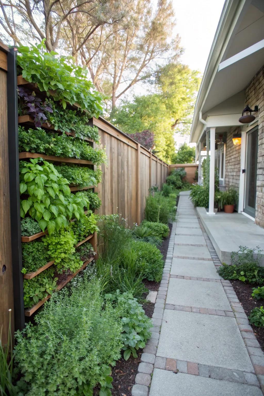 Vertical gardens add greenery and save space.