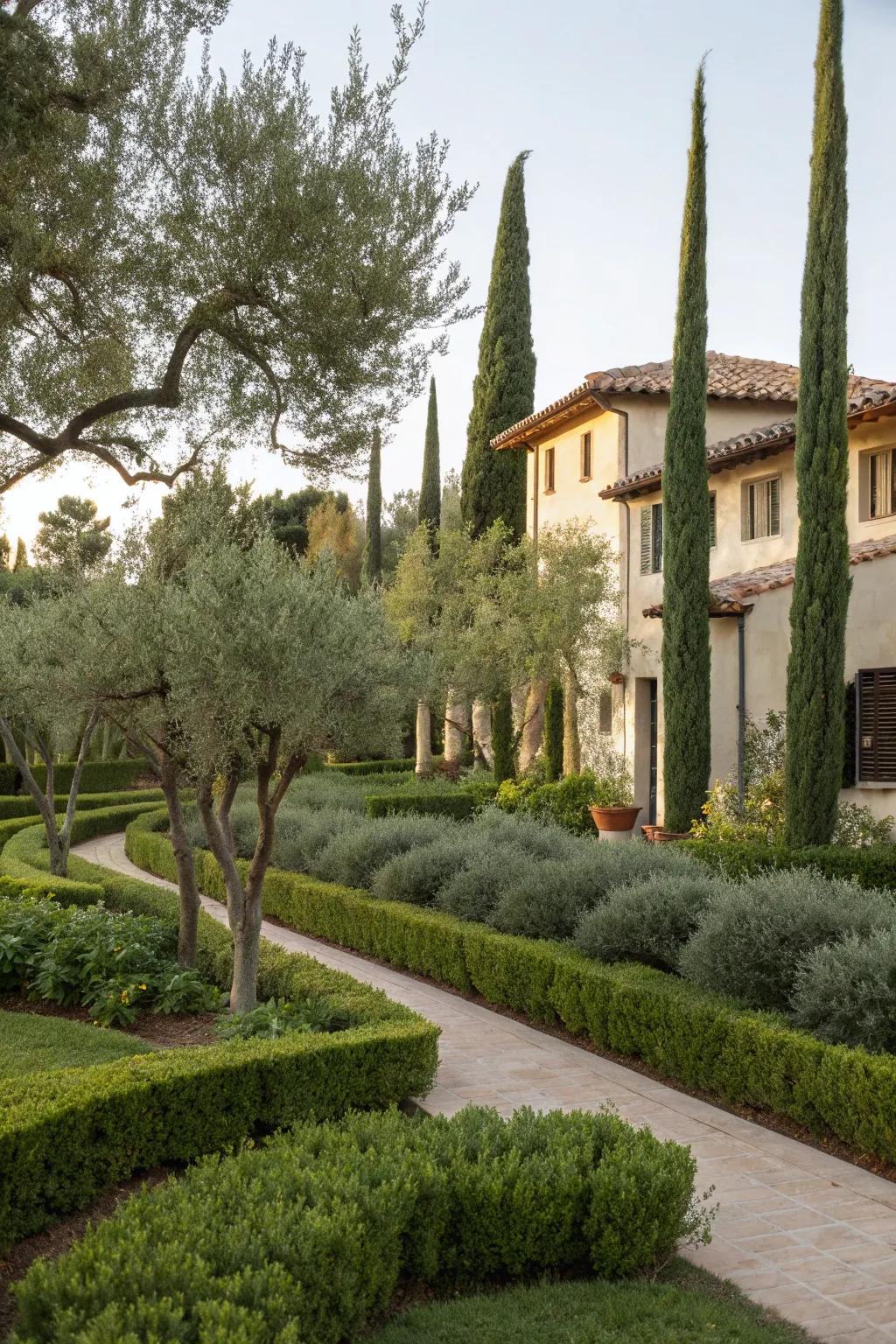 Bring a Mediterranean vibe to your yard with olive and cypress hedges.
