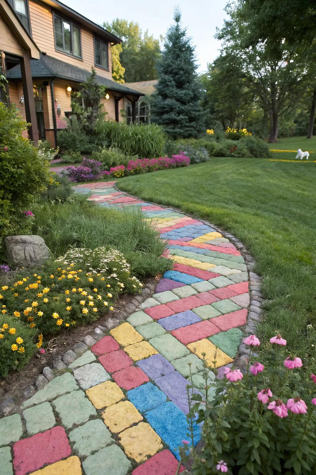 Infuse your front yard with color using vibrant pavers.