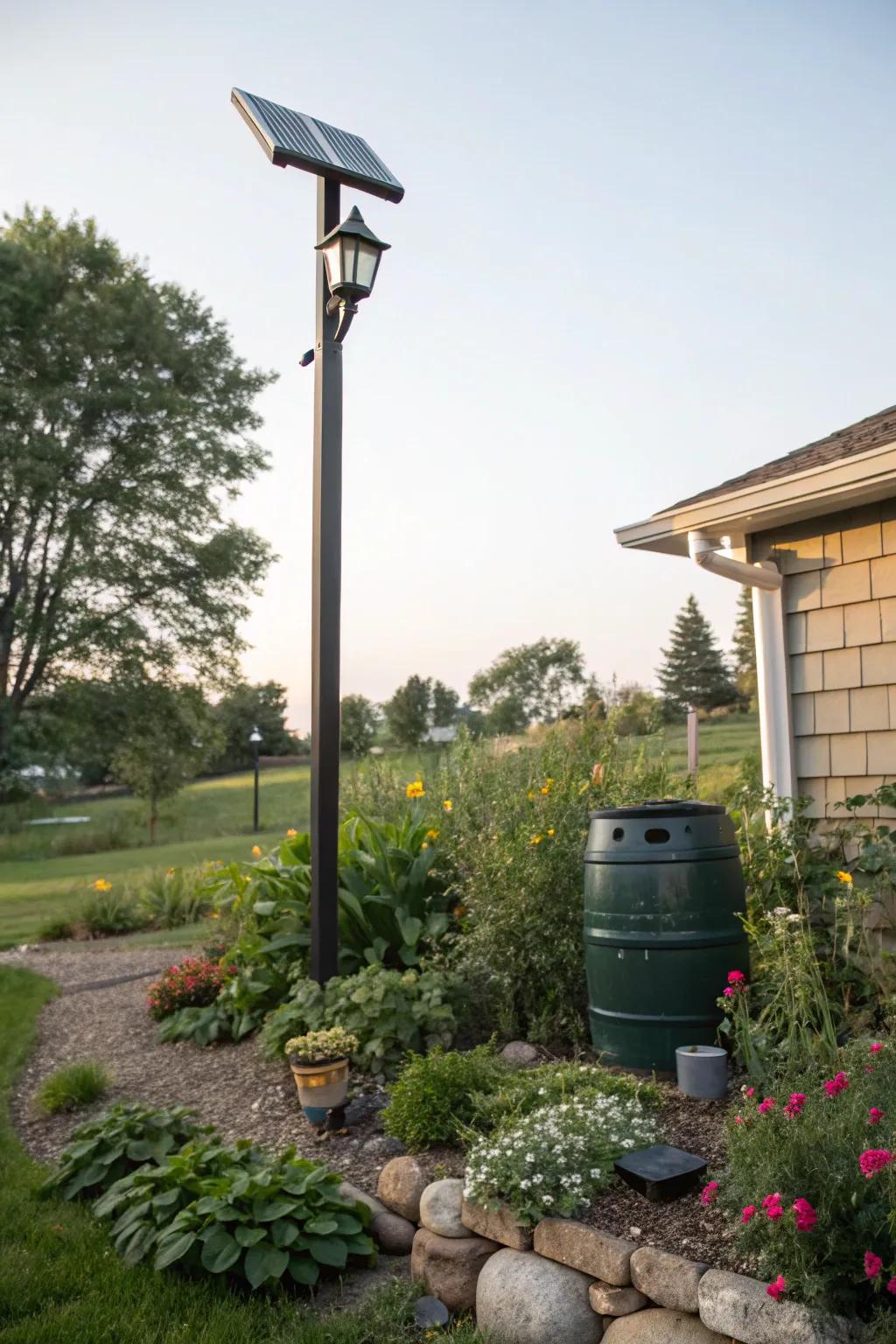Solar-powered light posts offer sustainable outdoor lighting solutions.
