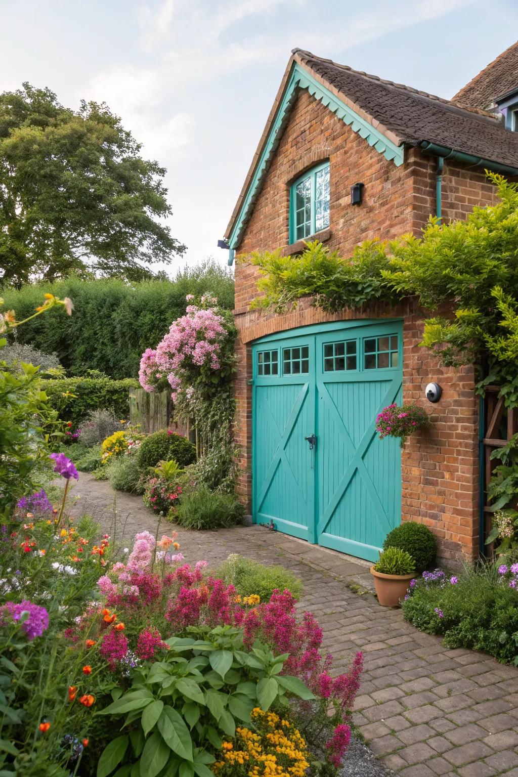 Turquoise adds a vibrant and eye-catching pop to the facade.