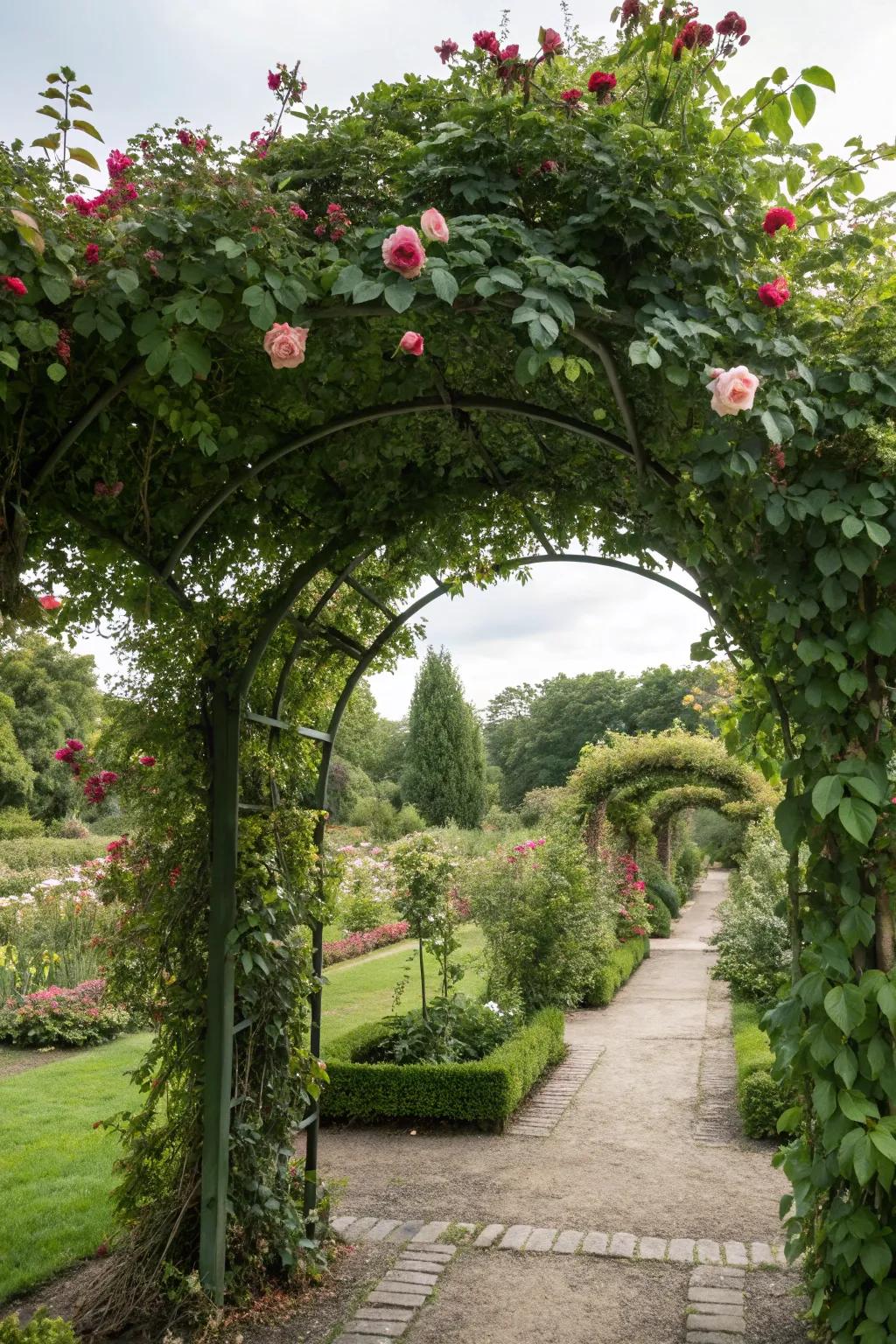A garden arch offering a cool, shady retreat.