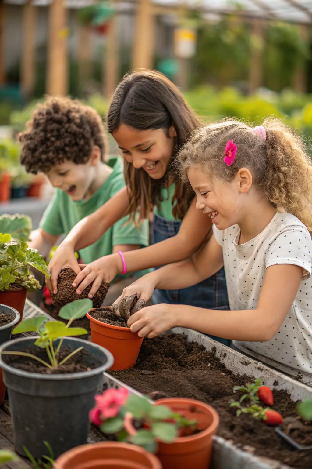 Children enjoying fun gardening projects with simple potting activities.