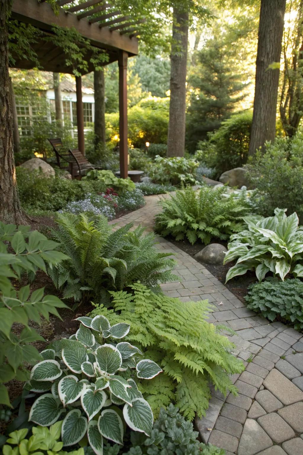 A cool and inviting shade garden retreat.