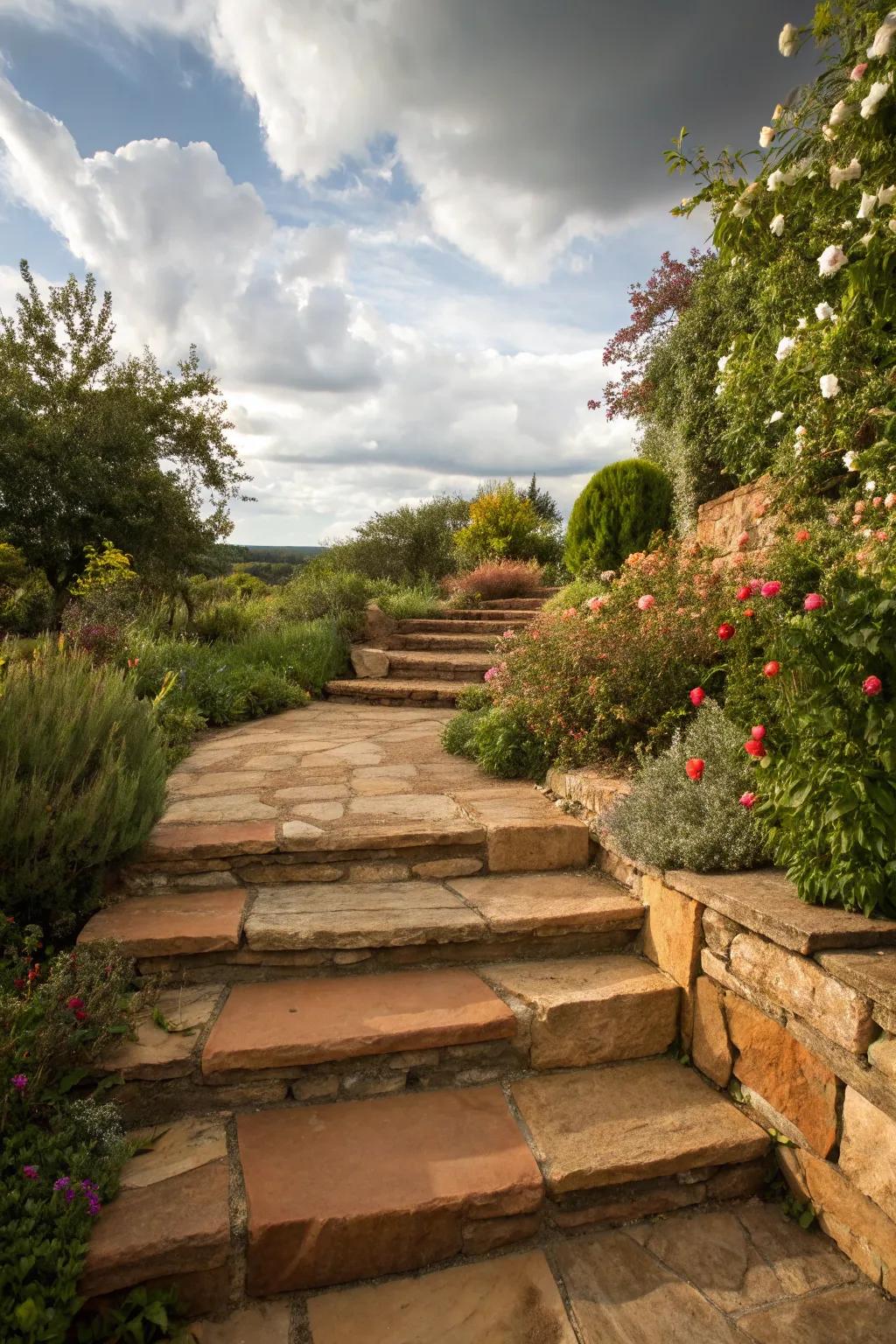 Flagstone steps add warmth and natural beauty.