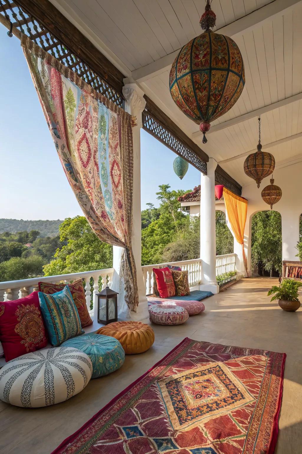 Decorative elements add personality to a garden veranda.