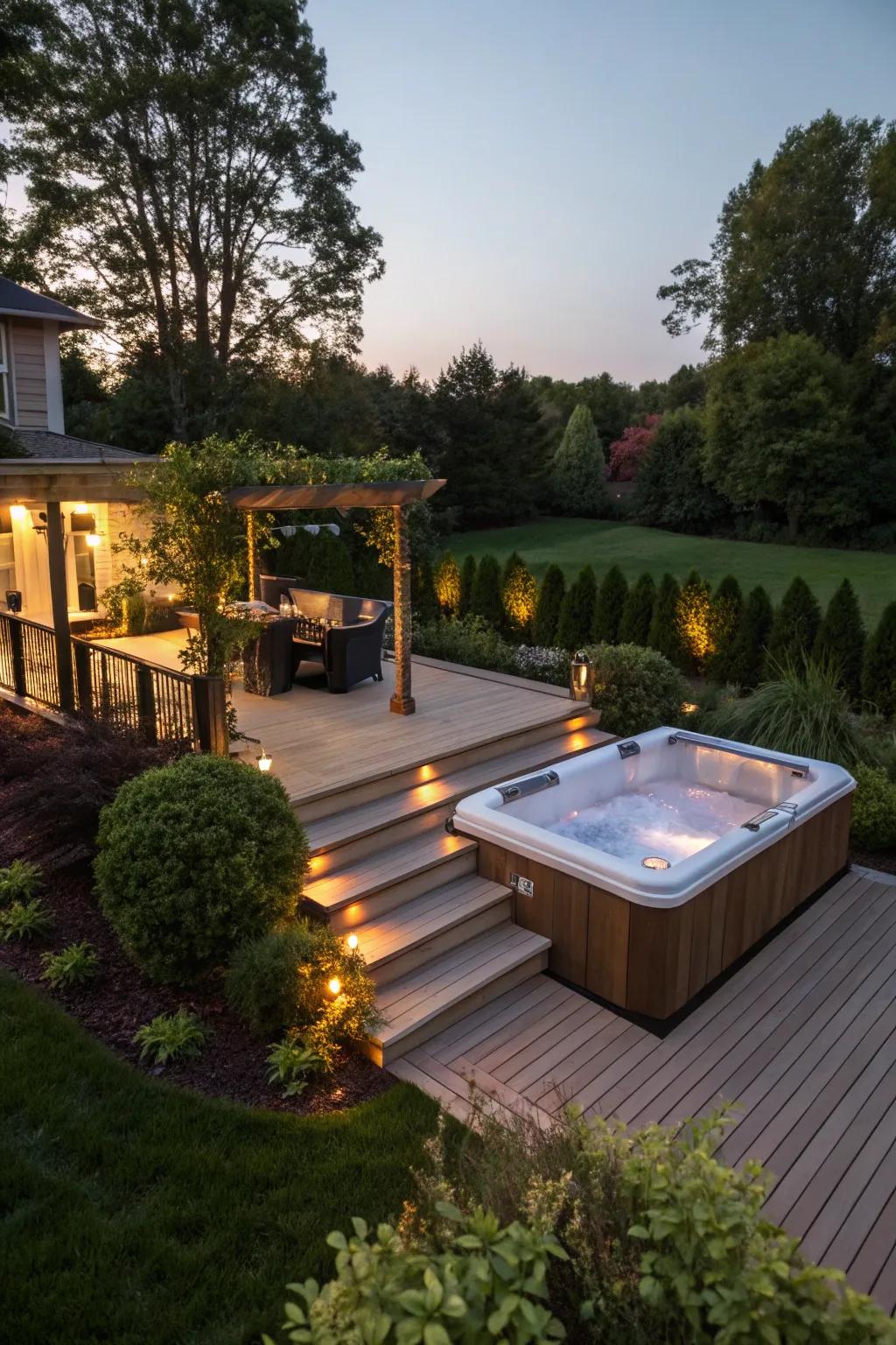 A hot tub on your deck offers the ultimate relaxation.