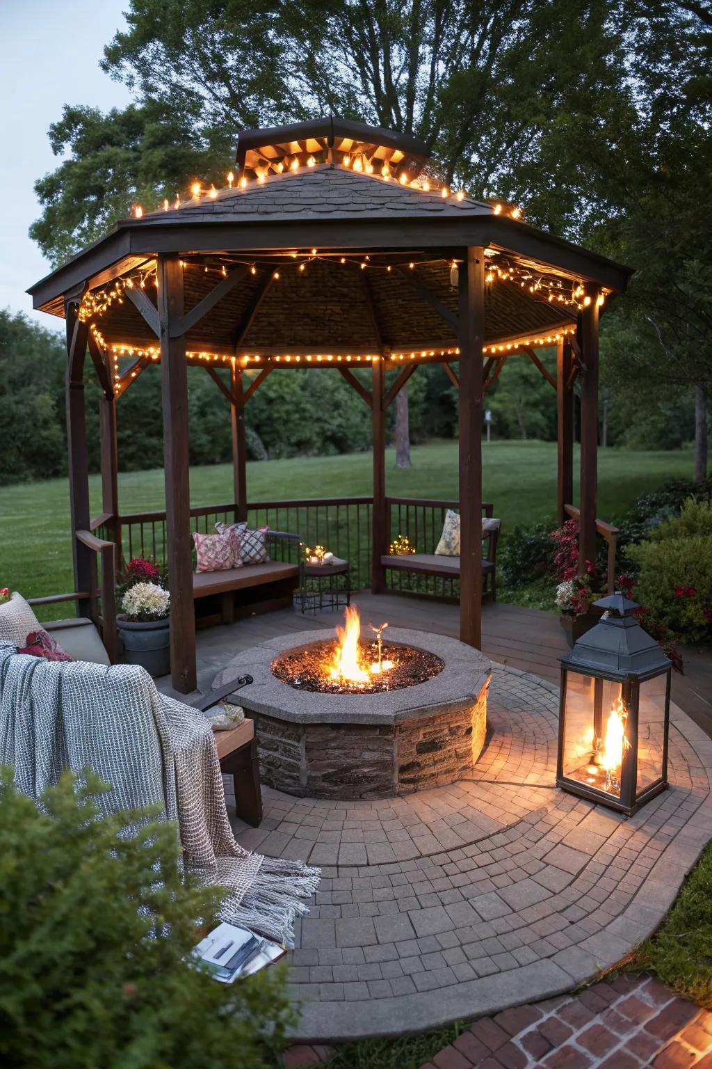 Warm up with a cozy fire pit feature.
