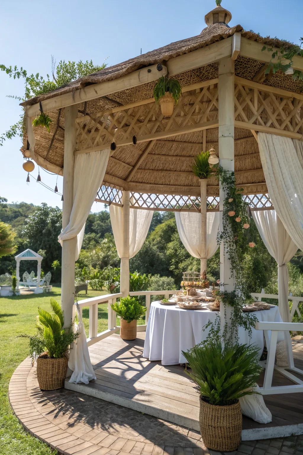 Eco-friendly accents providing a sustainable touch to a gazebo party.