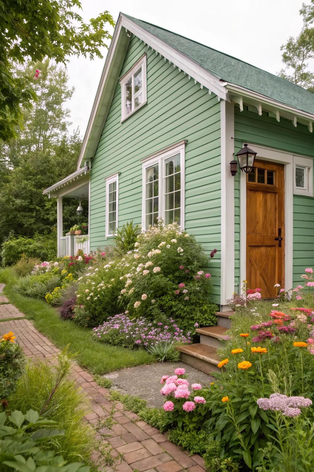 Spearmint green exteriors offer a playful and inviting charm.