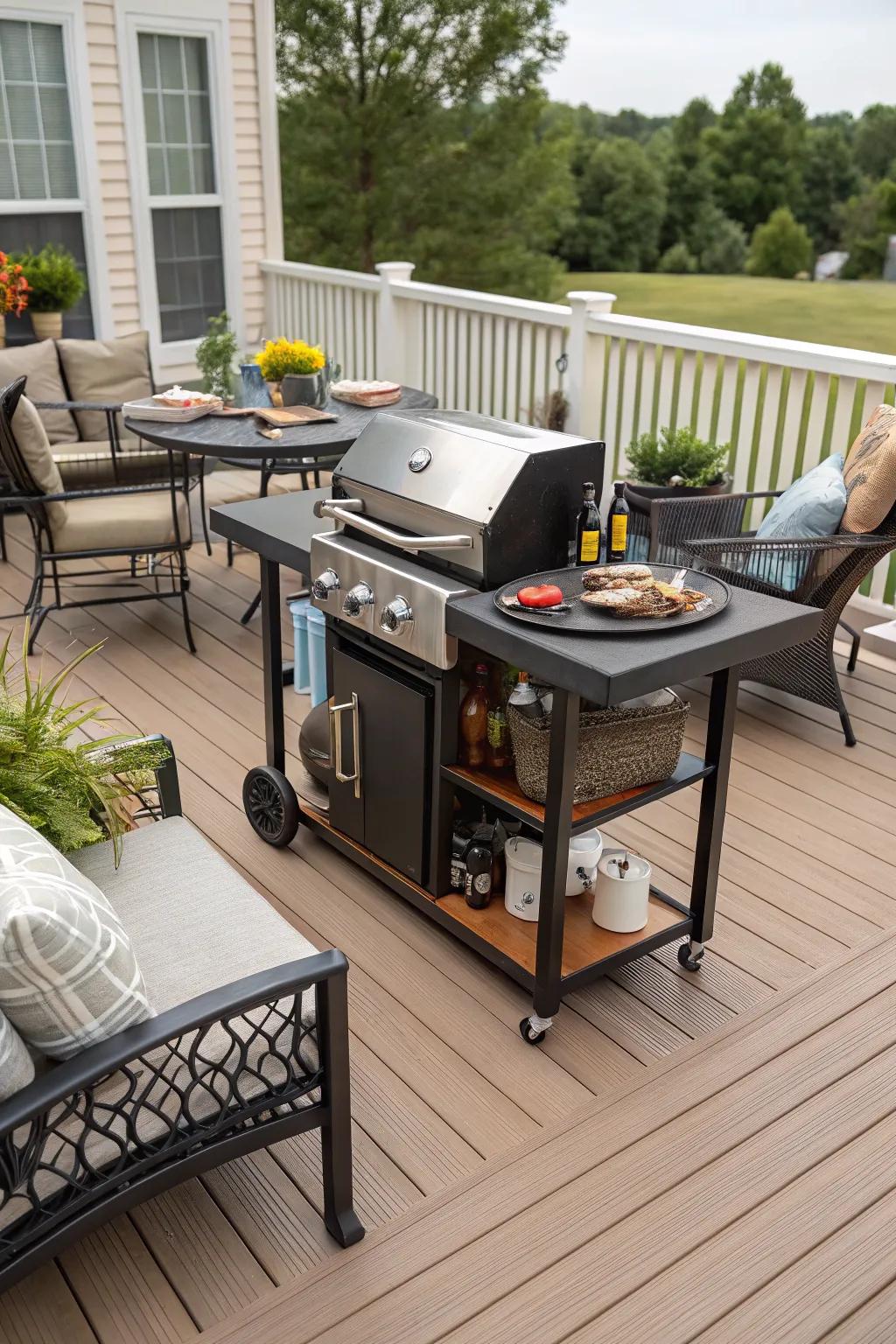 Flexibility and function with a movable grill on your deck.