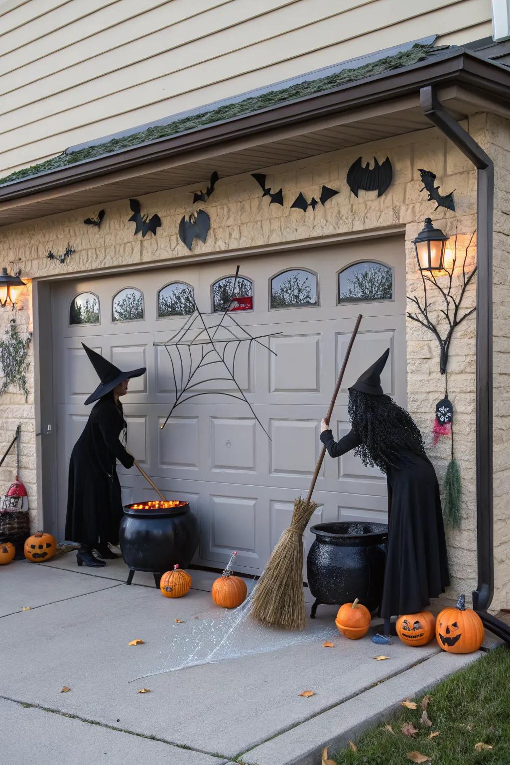 Witches brewing potions for a bewitching display.
