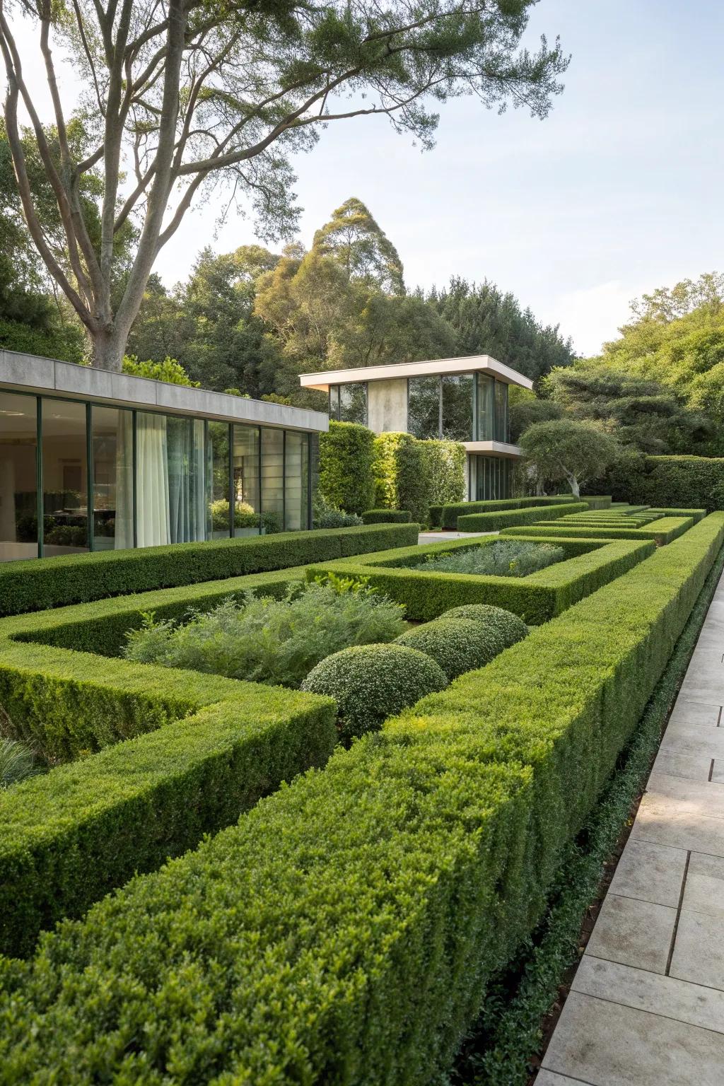 Architectural hedges provide a sleek, modern touch to gardens.