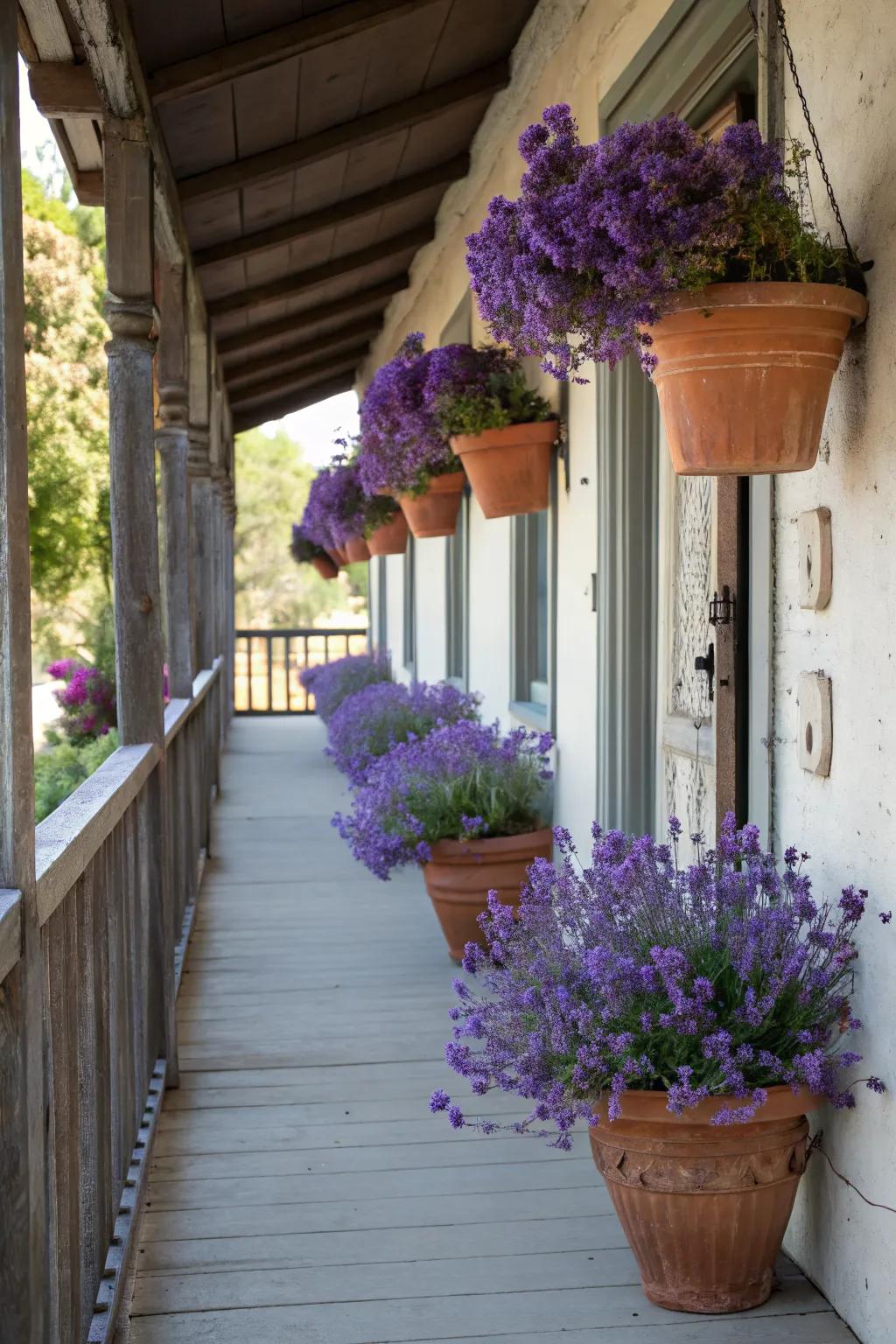 Terracotta pots offer classic charm and versatility for porch decor.
