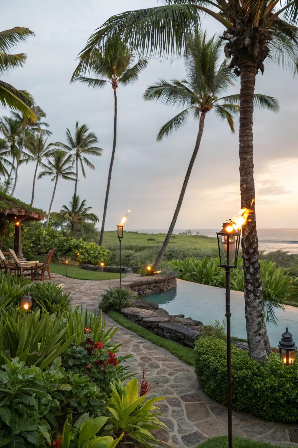 A tropical paradise in what used to be a pool.