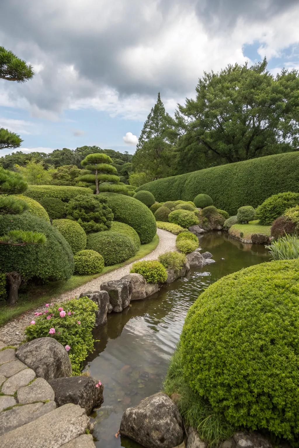 Lush hedges offer privacy and a sense of seclusion.