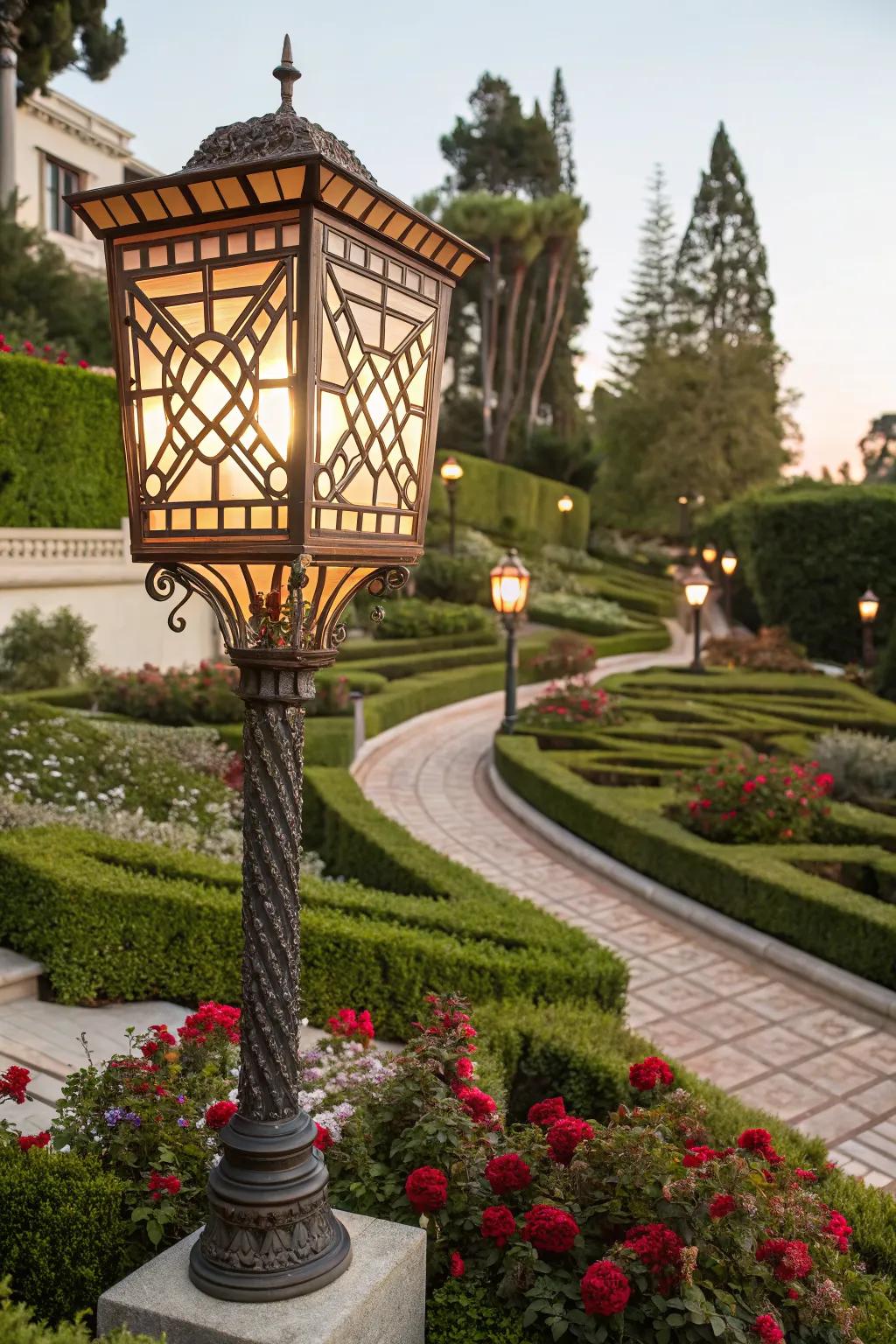 Art Deco lamp posts bring timeless glamour to your garden.