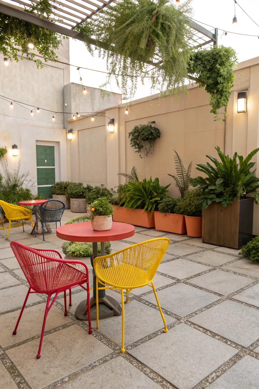 Unexpected color pops bring energy to your patio.