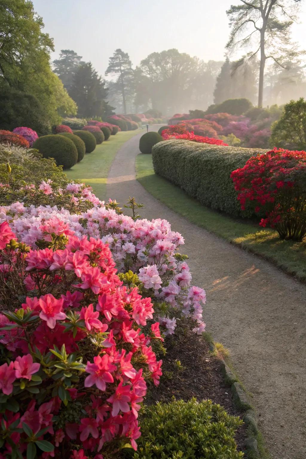 Dramatic garden scene with mass-planted Encore Azaleas.