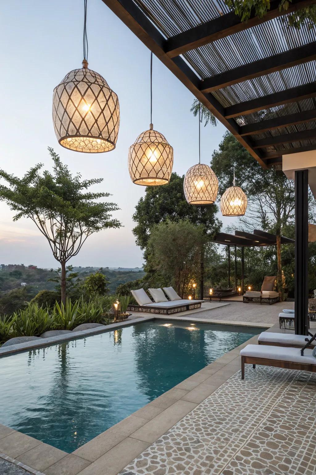Custom light fixtures add a personal touch to your outdoor space.
