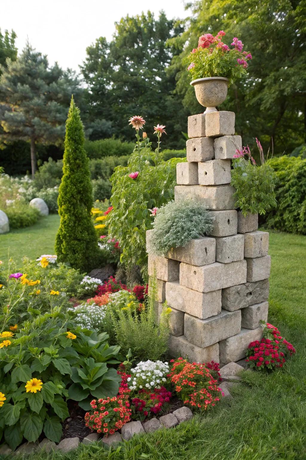 Add artistic flair with block sculptures in your garden.