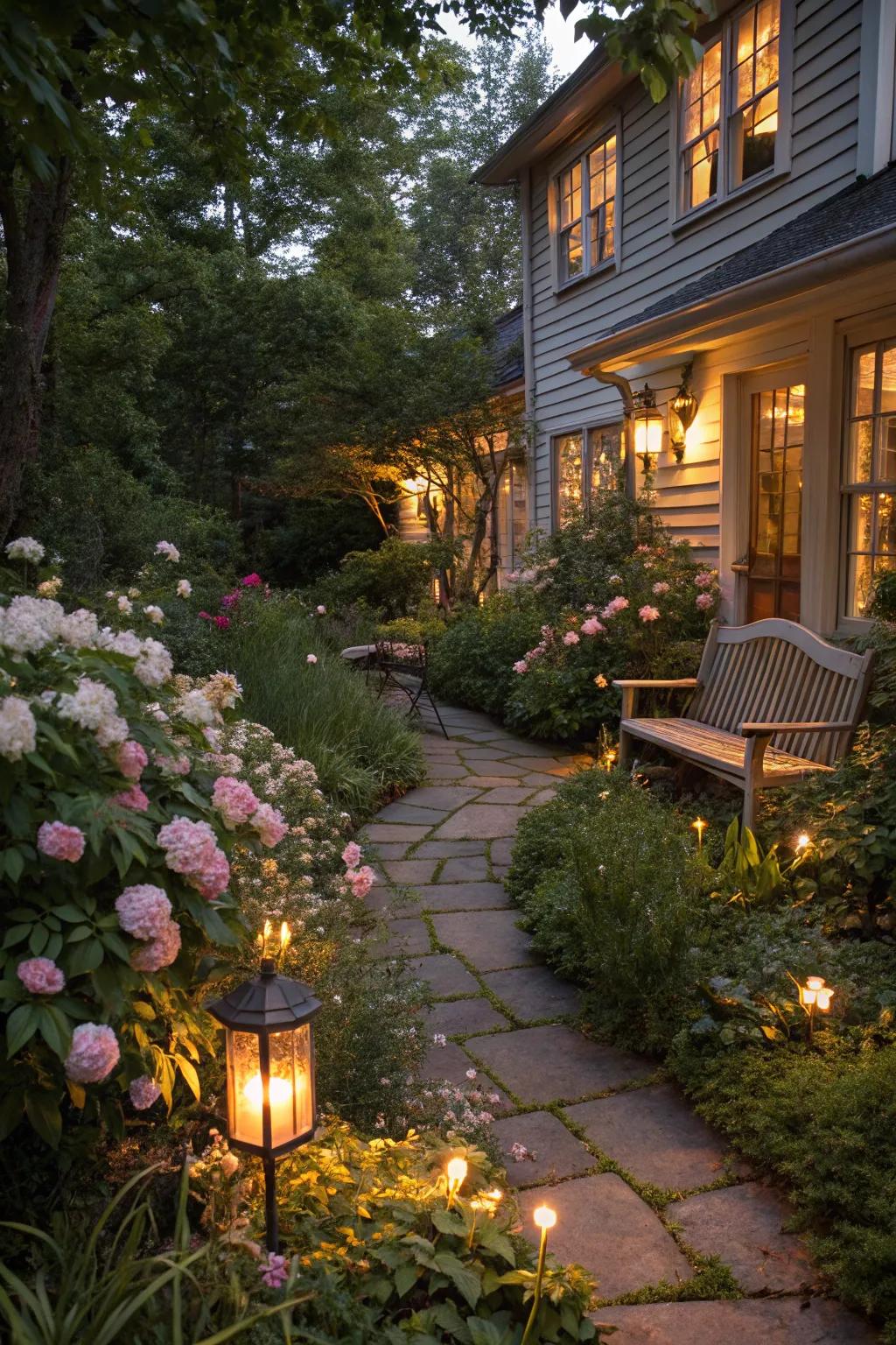 Soft lighting creates evening ambience.