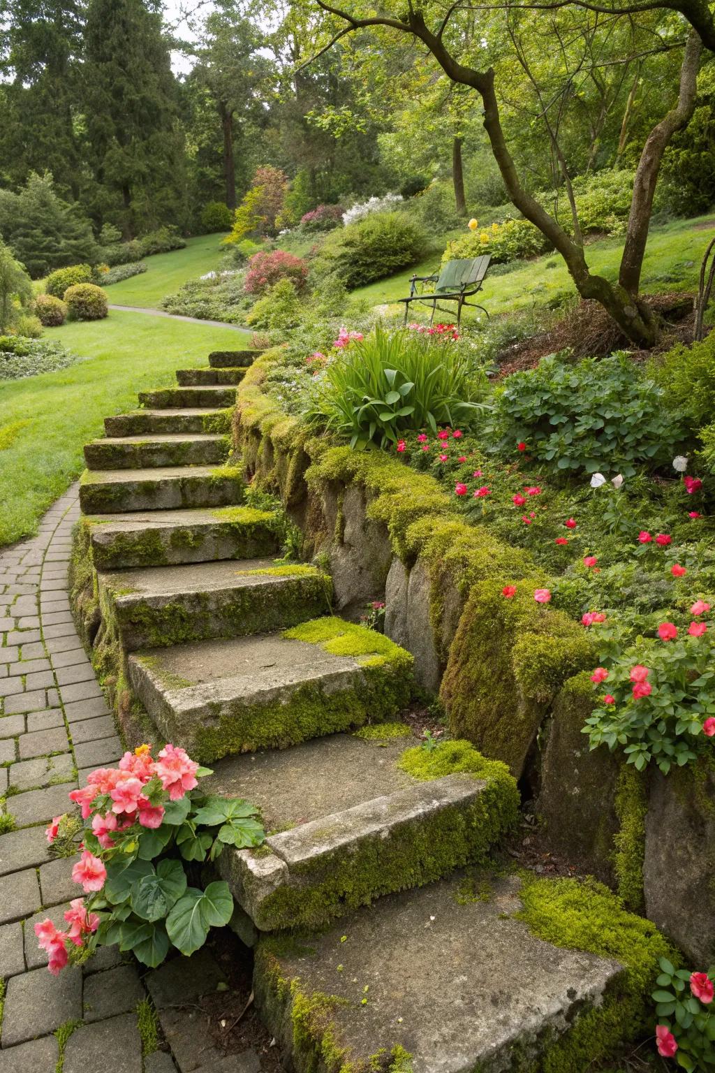 Elegant garden steps crafted from cinder blocks.