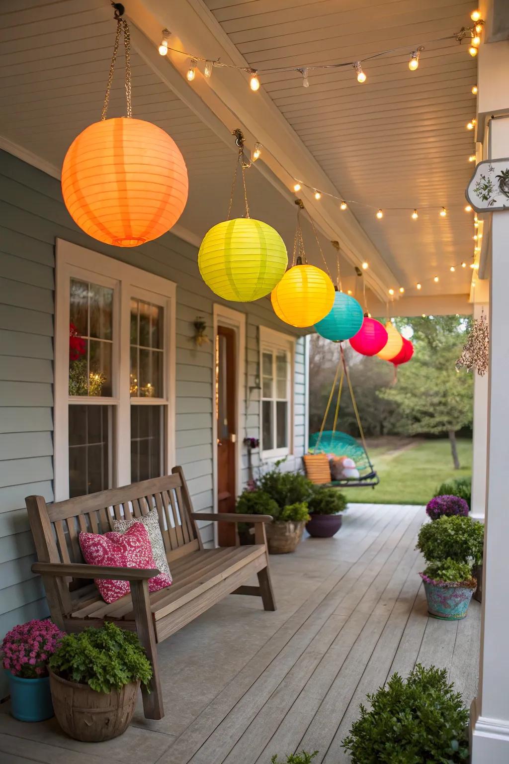 Add energy with vibrantly colored lanterns.