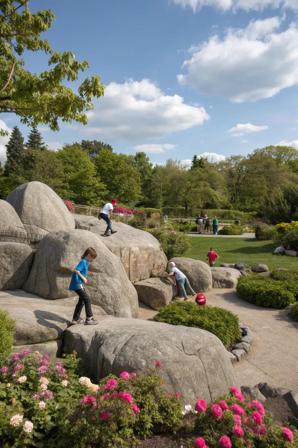 Boulders create fun and adventurous play spaces for kids.