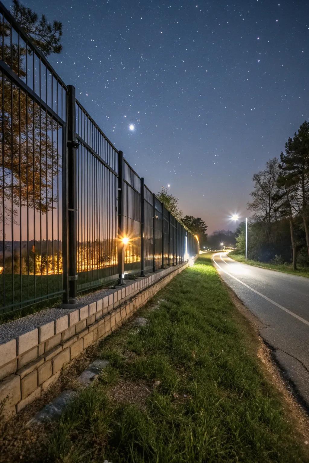 Reflective fences enhance safety and visibility at night.