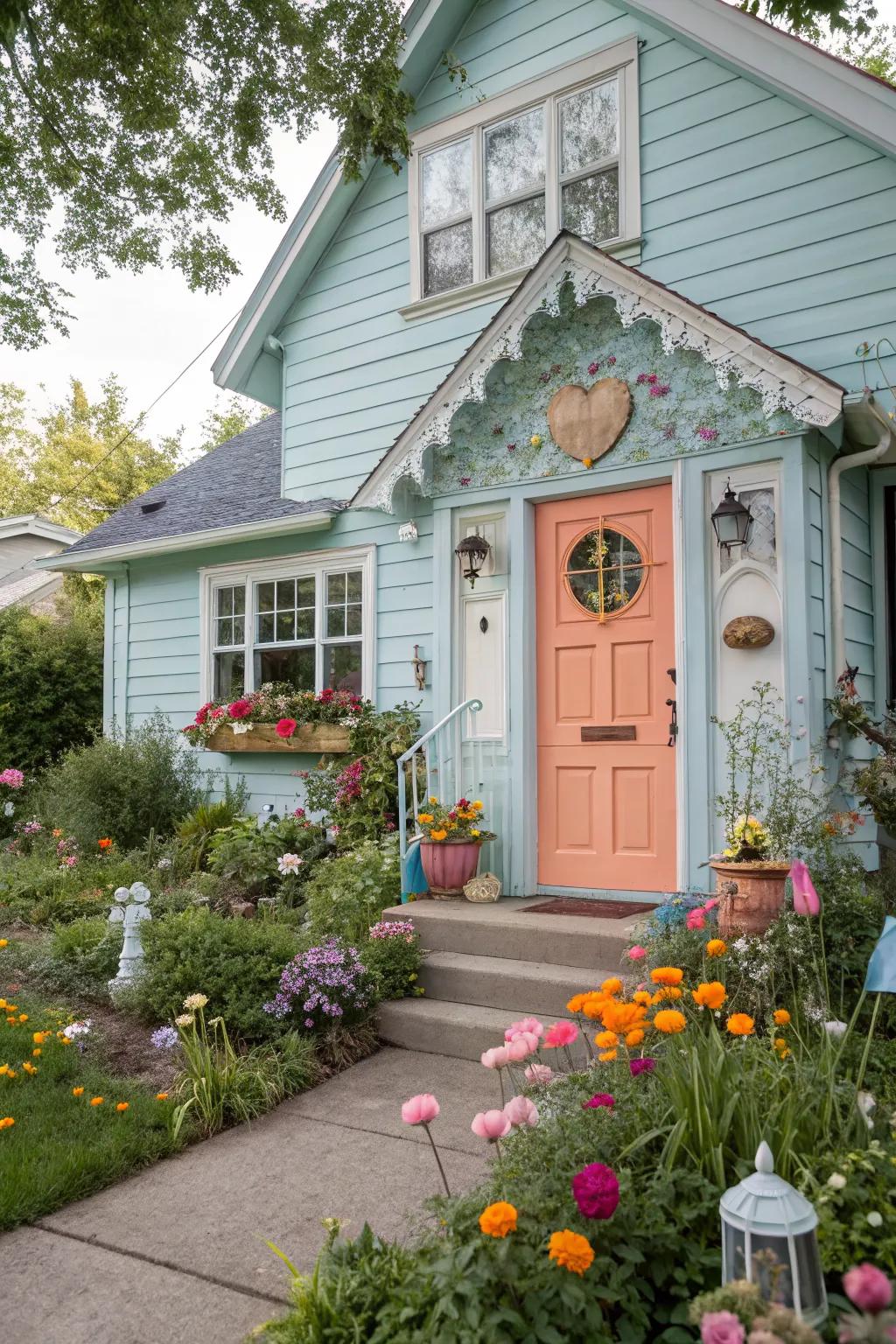 A peach door adds a delightful and whimsical touch.